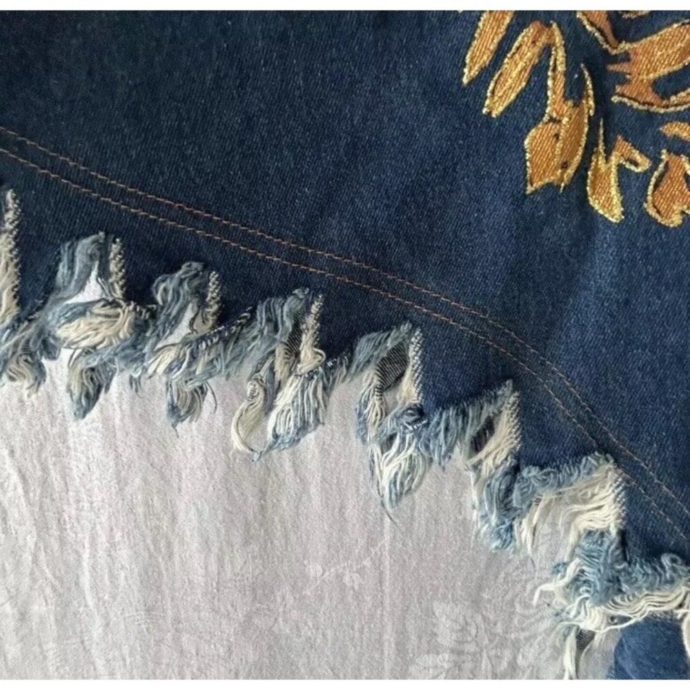 Vtg Denim Poncho Shirt XL Fringe Paint Western Boho‎ Chic Dolly Art Nashville - Picture 10 of 16